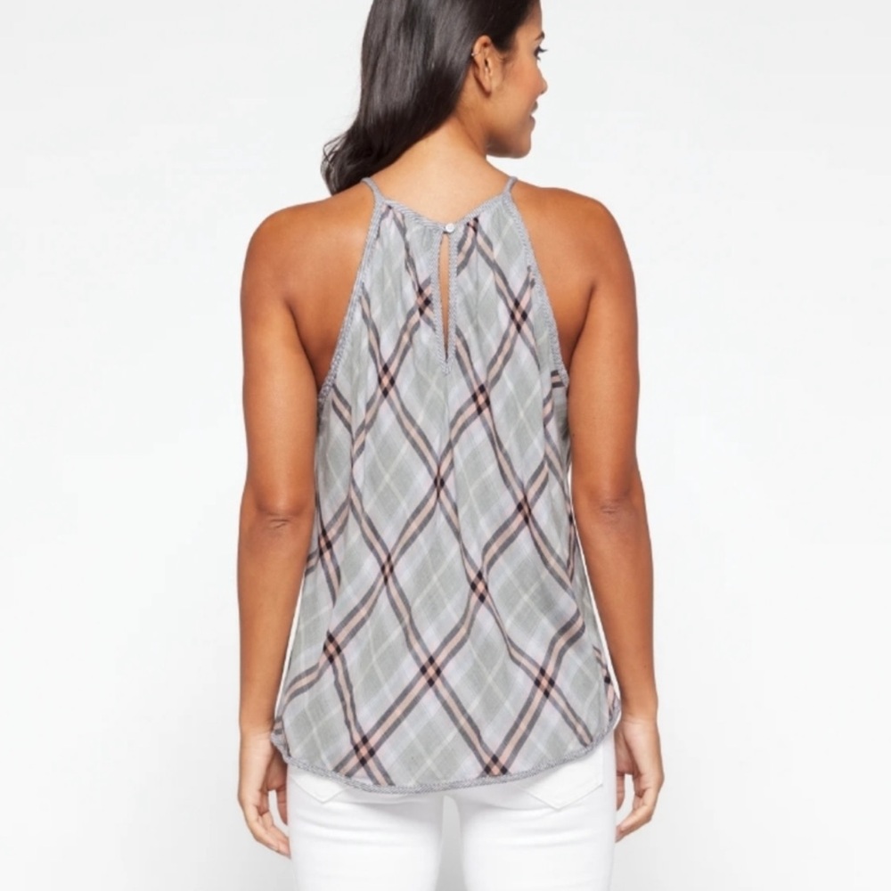 Bella Dahl Kia Halter Top Gray Diamond Plaid Size Medium EUC - Picture 3 of 8